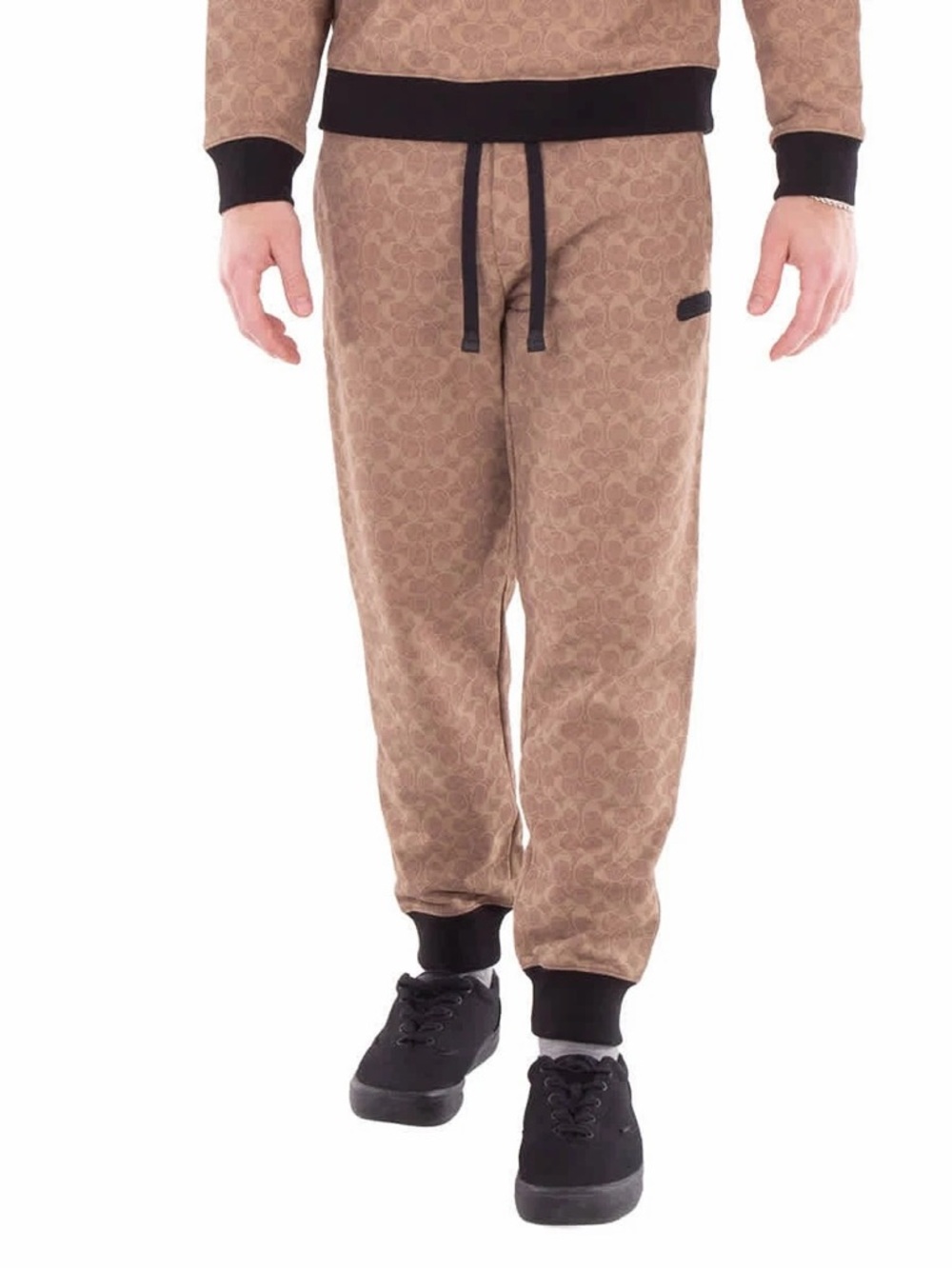 Coach Signature Essential Joggers Beige Black Pockets Men's Size Small